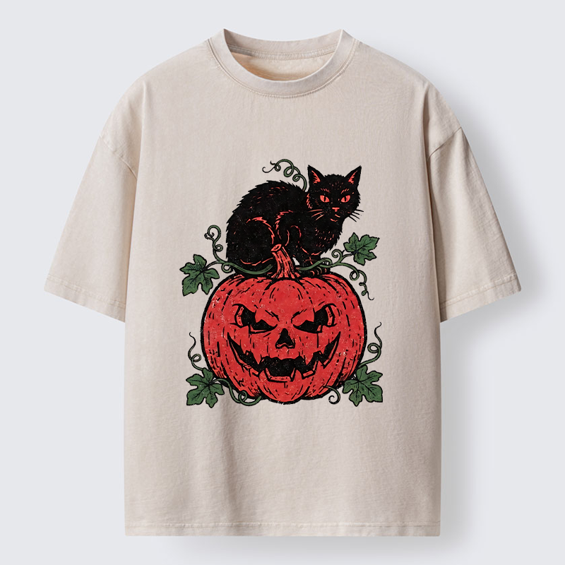 Tokyo-Tiger Pumpkin Black Cat Washed T-Shirt