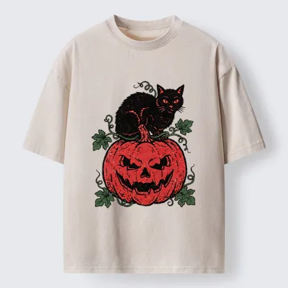 Tokyo-Tiger Pumpkin Black Cat Washed T-Shirt
