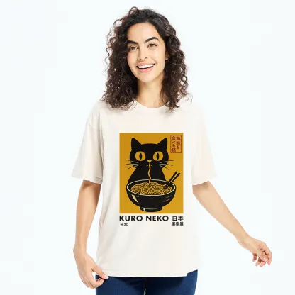 Tokyo-Tiger Cat Eating Ramen Poster Washed T-Shirt