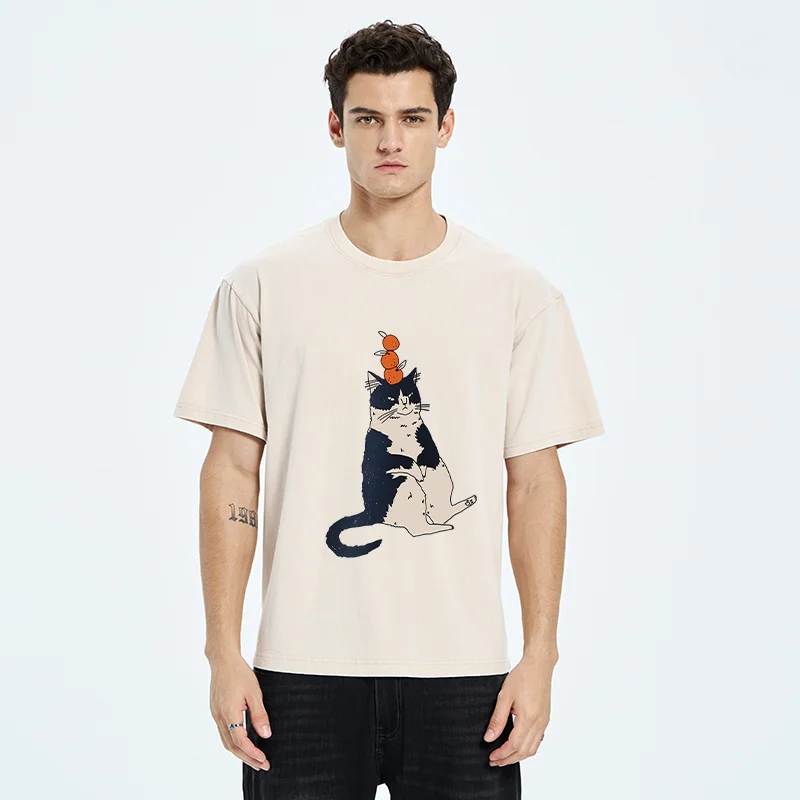 Tokyo-Tiger Cat With Orange On Head Washed T-Shirt