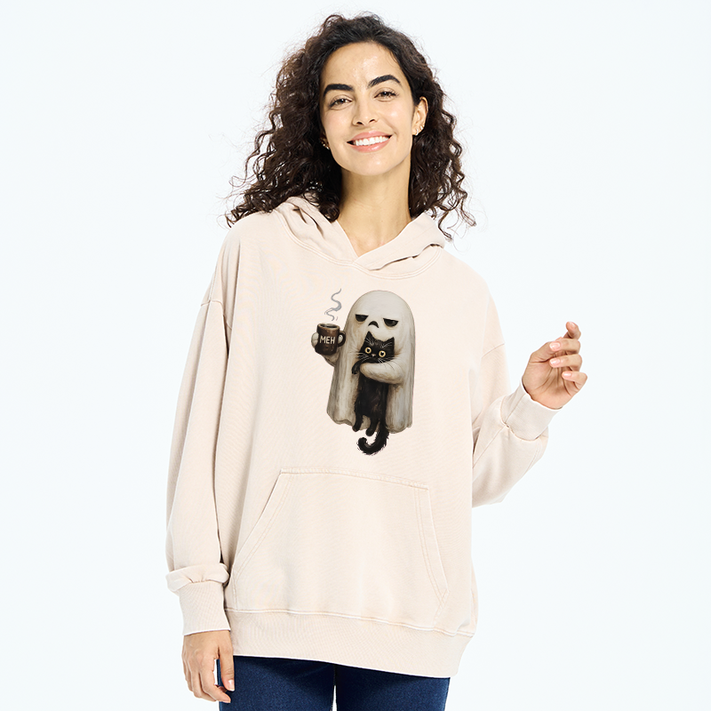 Tokyo-Tiger Ghost Cat Coffee Mood Washed Hoodie