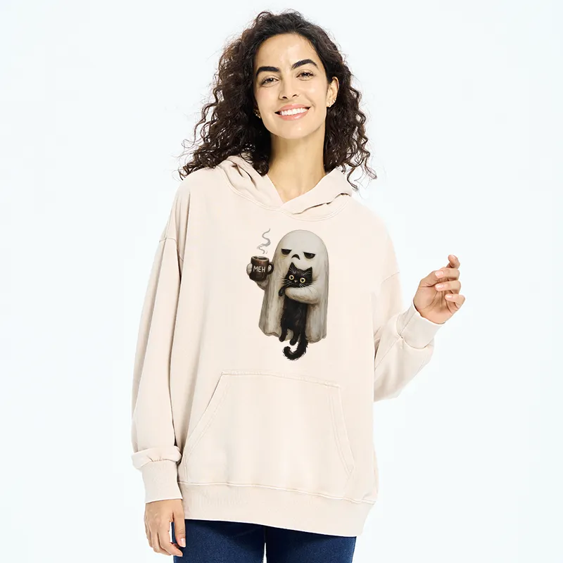 Tokyo-Tiger Ghost Cat Coffee Mood Washed Hoodie
