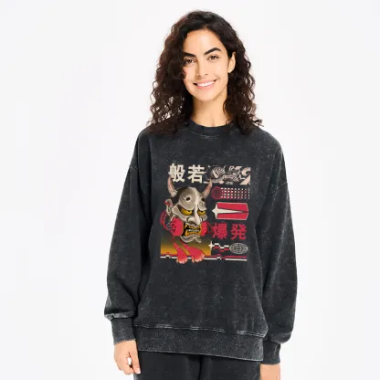 Tokyo-Tiger Hannya Mask Japanese Washed Sweatshirt