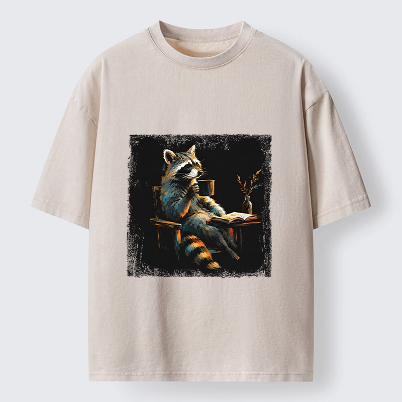 Tokyo‑Tiger Cozy Raccoon Reader Washed T‑Shirt