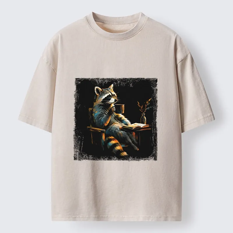 Tokyo‑Tiger Cozy Raccoon Reader Washed T‑Shirt