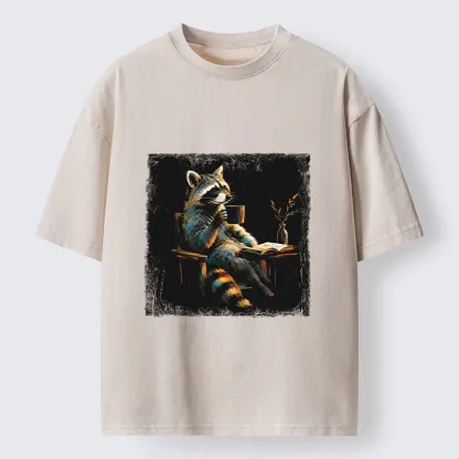 Tokyo‑Tiger Cozy Raccoon Reader Washed T‑Shirt