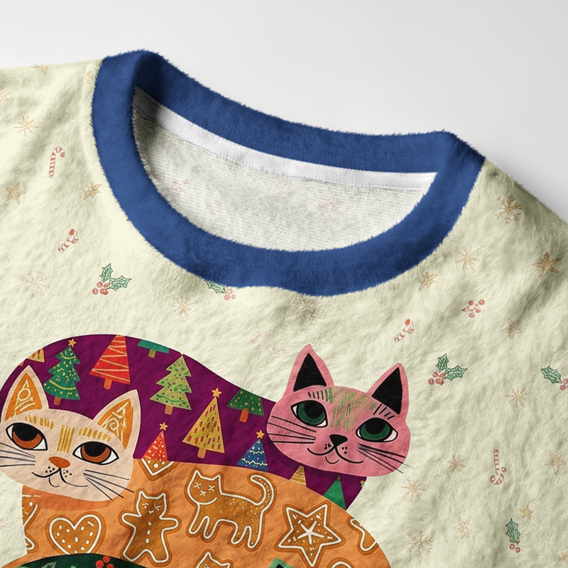 Tokyo-Tiger The Cat Stack Fuzzy Christmas Ugly Sweatshirt