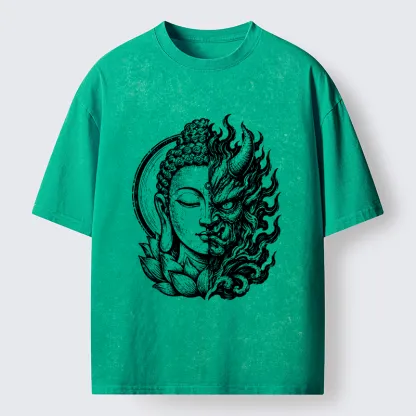 Tokyo-Tiger Half Buddha Half Demon Washed T-Shirt