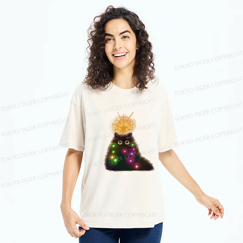 Tokyo-Tiger Christmas Cat Washed T-Shirt