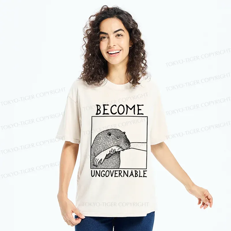 Tokyo-Tiger Capybara Bites People Washed T-Shirt