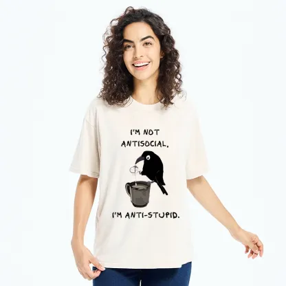 Tokyo-Tiger Cool Crow Sips Calm Coffee Alone Washed T-Shirt