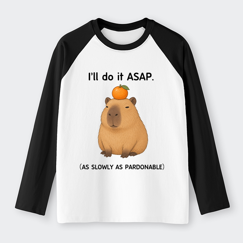 Tokyo-Tiger Slow Task Capybara Meme Raglan Long Sleeve T-shirt