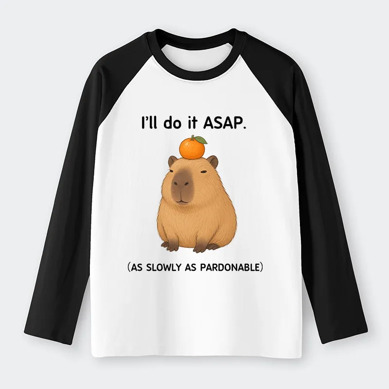 Tokyo-Tiger Slow Task Capybara Meme Raglan Long Sleeve T-shirt