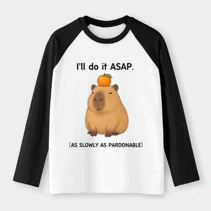 Tokyo-Tiger Slow Task Capybara Meme Raglan Long Sleeve T-shirt