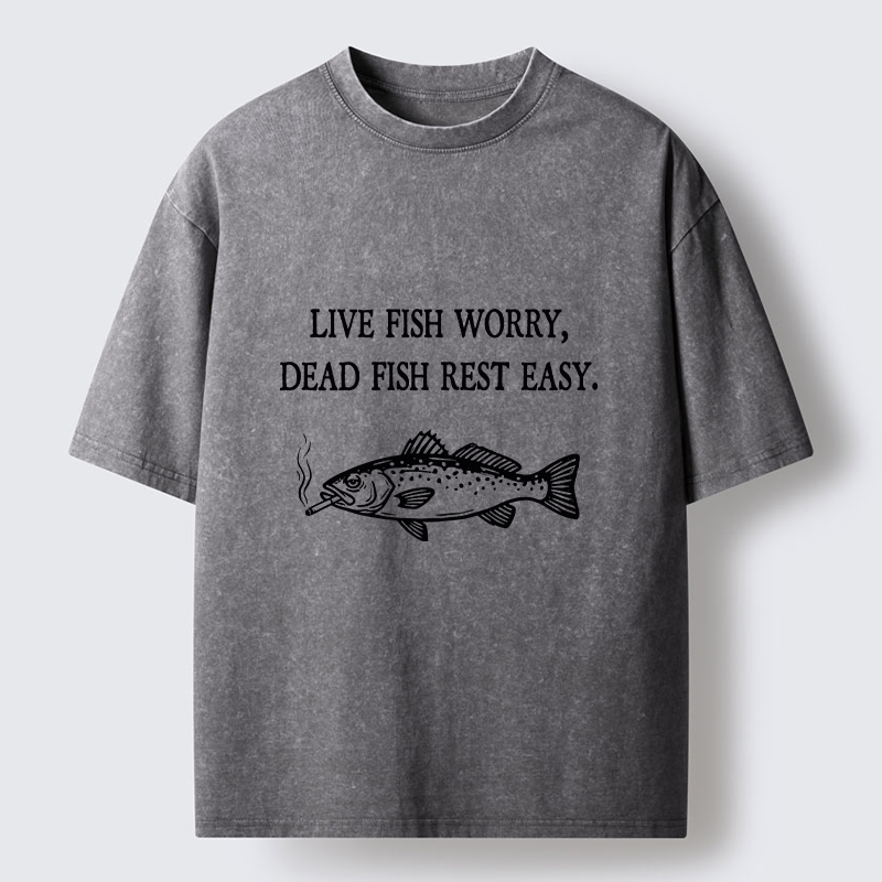 Tokyo-Tiger Live Fish Worry Dead Fish Rest Washed T-Shirt