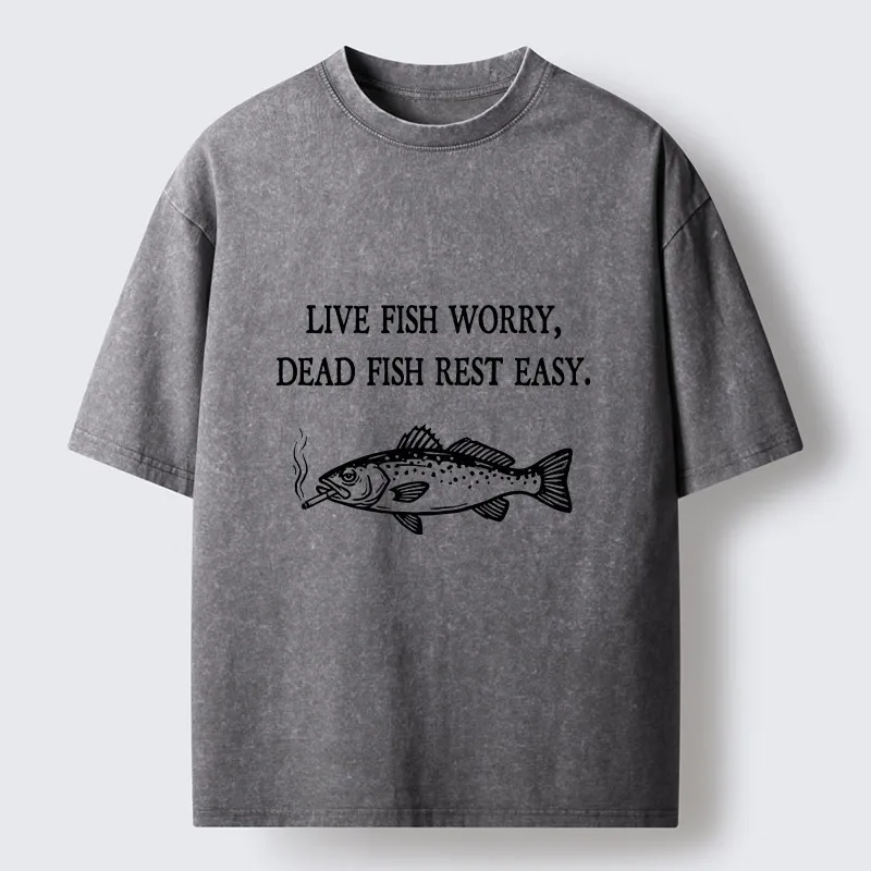 Tokyo-Tiger Live Fish Worry Dead Fish Rest Washed T-Shirt