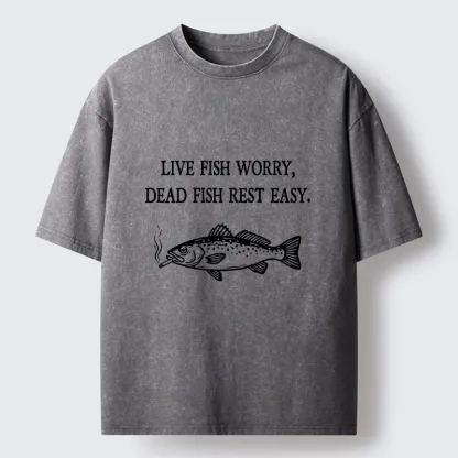 Tokyo-Tiger Live Fish Worry Dead Fish Rest Washed T-Shirt