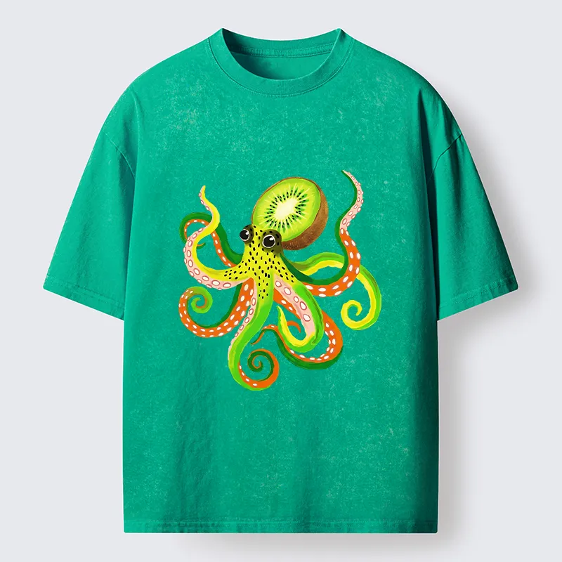 Tokyo-Tiger Kiwi Octopus Washed T-Shirt