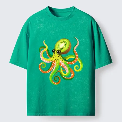 Tokyo-Tiger Kiwi Octopus Washed T-Shirt