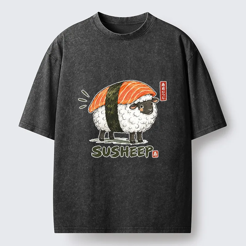 Tokyo-Tiger Cute Sushi Sheep Washed T-Shirt