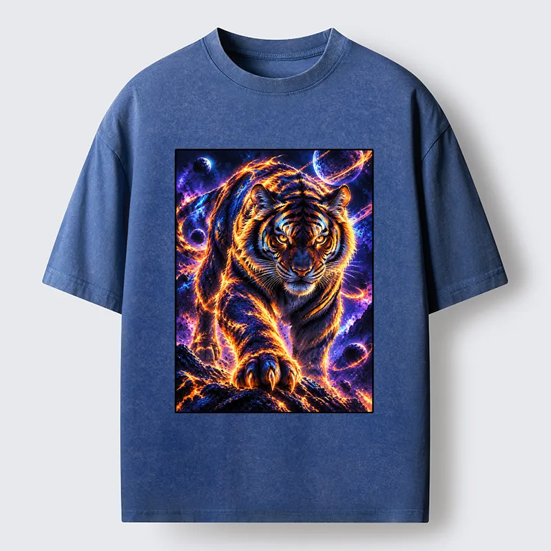 Tokyo-Tiger Cosmic Galaxy Cool Tiger Washed T-Shirt