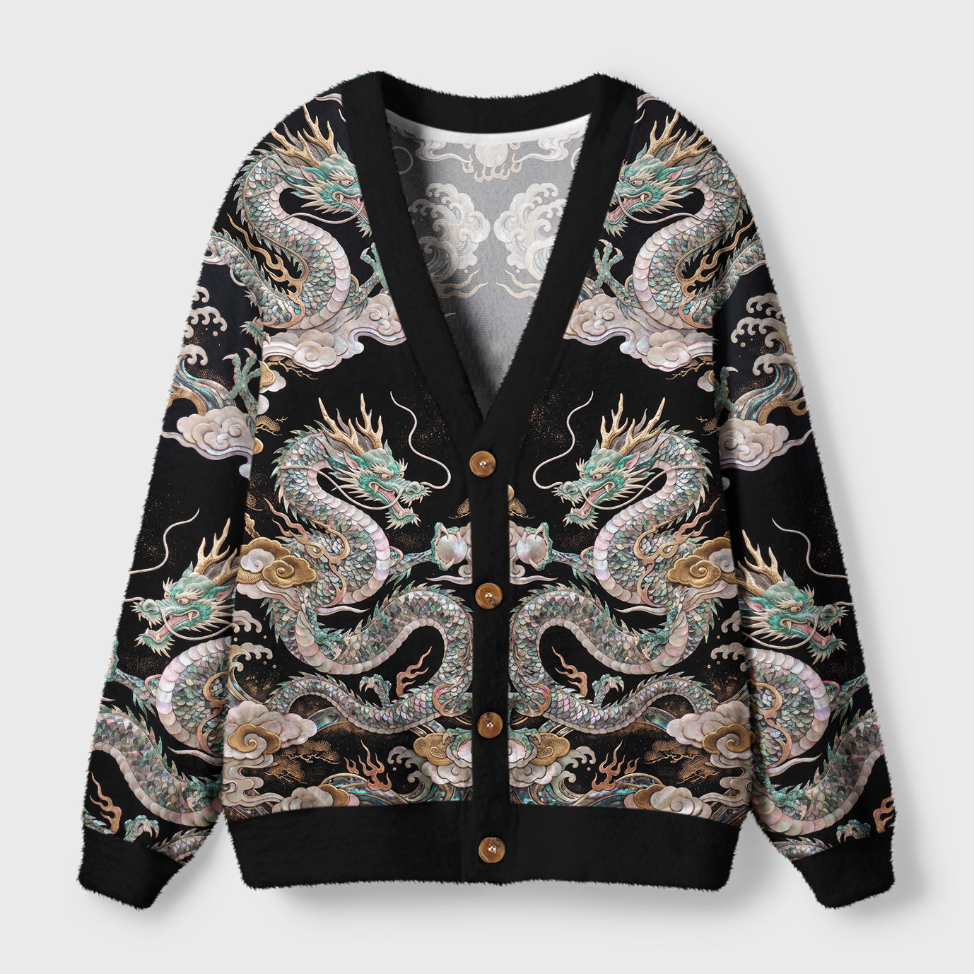 Tokyo-Tiger Mystic Dragon Of The Night Sky Ugly Cardigan Sweater