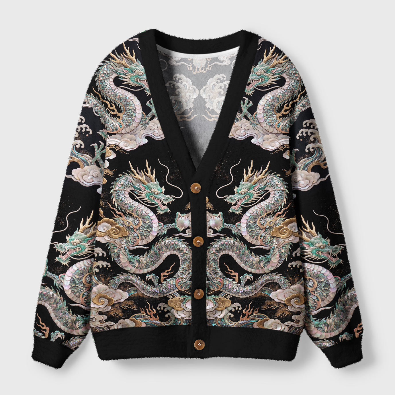 Tokyo-Tiger Mystic Dragon Of The Night Sky Ugly Cardigan Sweater