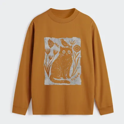 Tokyo-Tiger Folk Paper Cut Cat Bird Floral Art Classic Long Sleeve T-Shirt