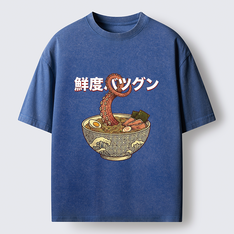 Tokyo-Tiger Octopus Ramen Meme Washed T-Shirt