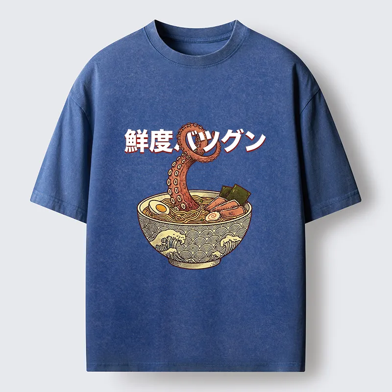 Tokyo-Tiger Octopus Ramen Meme Washed T-Shirt