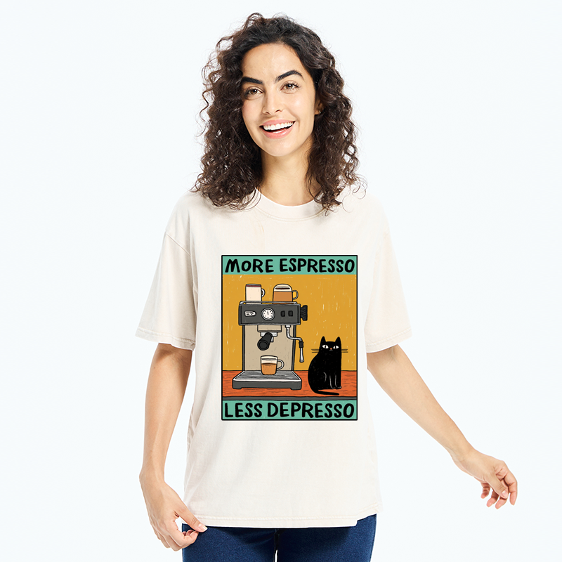 Tokyo-Tiger More Espresso Less Depresso Cat Washed T-Shirt
