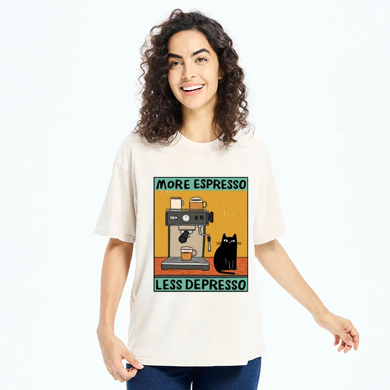 Tokyo-Tiger More Espresso Less Depresso Cat Washed T-Shirt