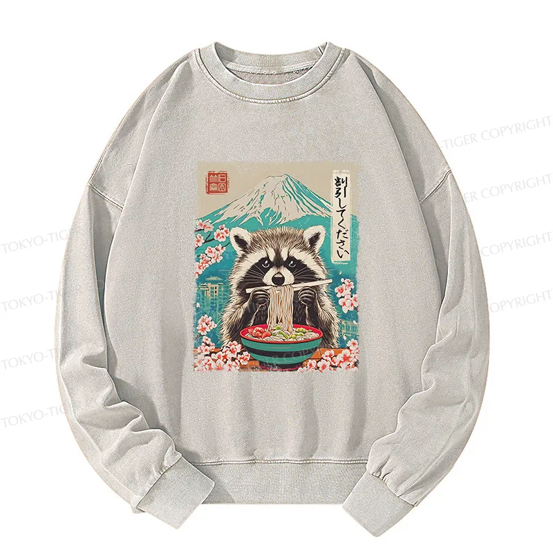 Tokyo-Tiger Please Give Raccoon A Discount Washed Sweatshirt