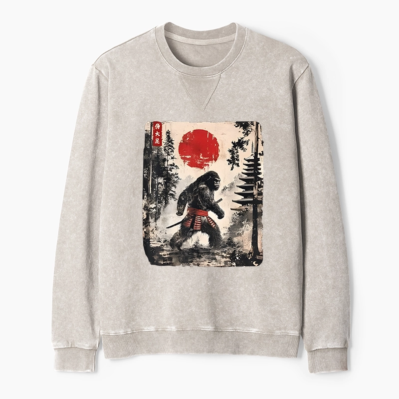 Tokyo-Tiger Japanese Samurai Bigfoot Washed Terry Sweatshirt
