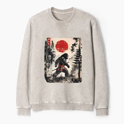Tokyo-Tiger Japanese Samurai Bigfoot Washed Terry Sweatshirt