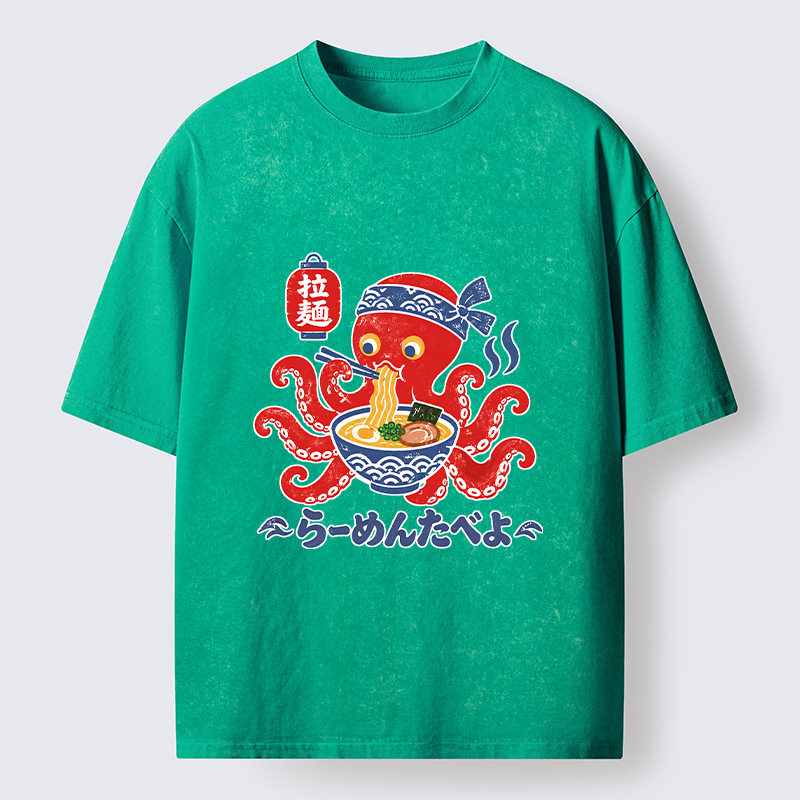 Tokyo-Tiger Vintage Octopus Eating Ramen Washed T-Shirt