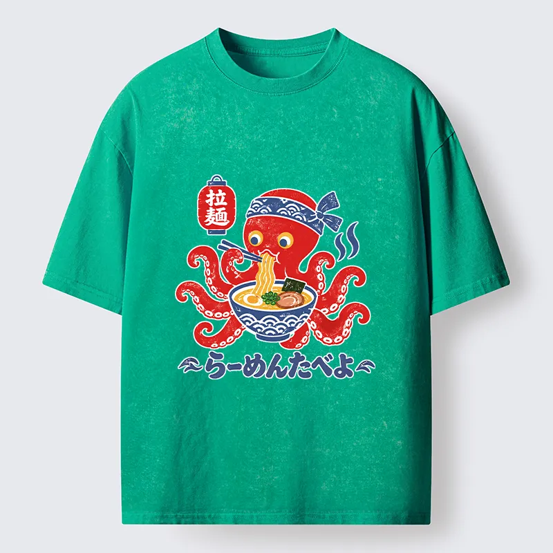Tokyo-Tiger Vintage Octopus Eating Ramen Washed T-Shirt