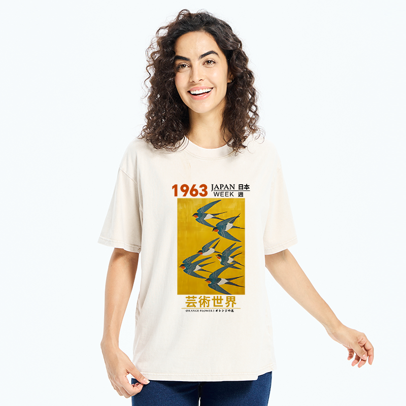 Tokyo-Tiger Swallow Poster Washed T-Shirt