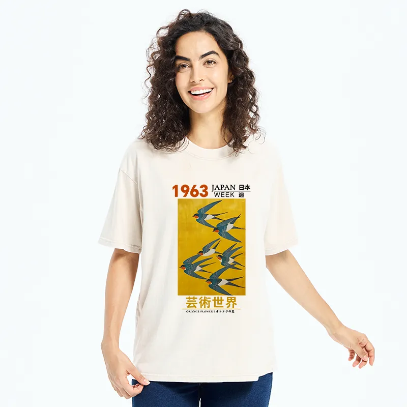 Tokyo-Tiger Swallow Poster Washed T-Shirt