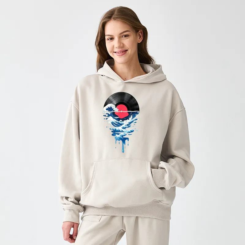 Tokyo-Tiger Vinyl Records And Waves Adult Fleece Hoodie