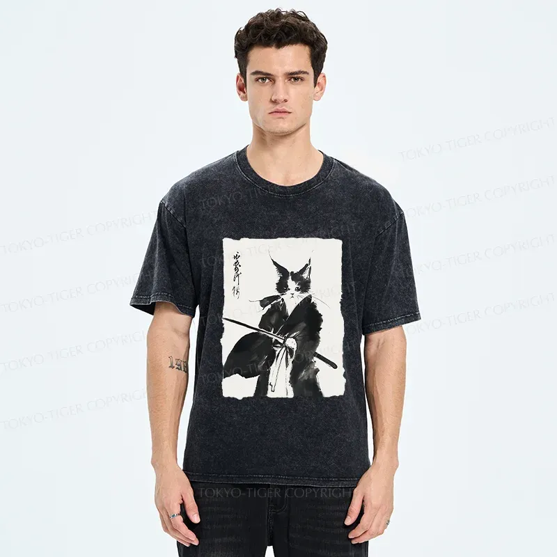 Tokyo-Tiger Retro Warrior Cat Washed T-Shirt