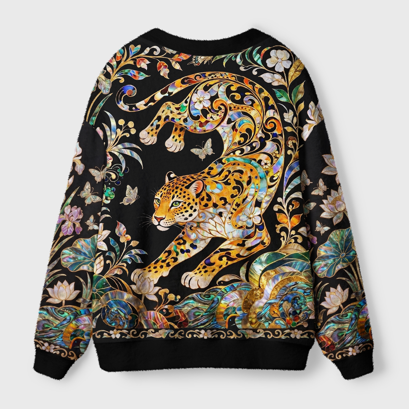 Tokyo-Tiger Ornate Shell Inlay Golden Leopard Ugly Cardigan Sweater