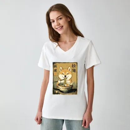 Tokyo-Tiger Happy Shiba Eating Ramen V-Neck Classic T-Shirt