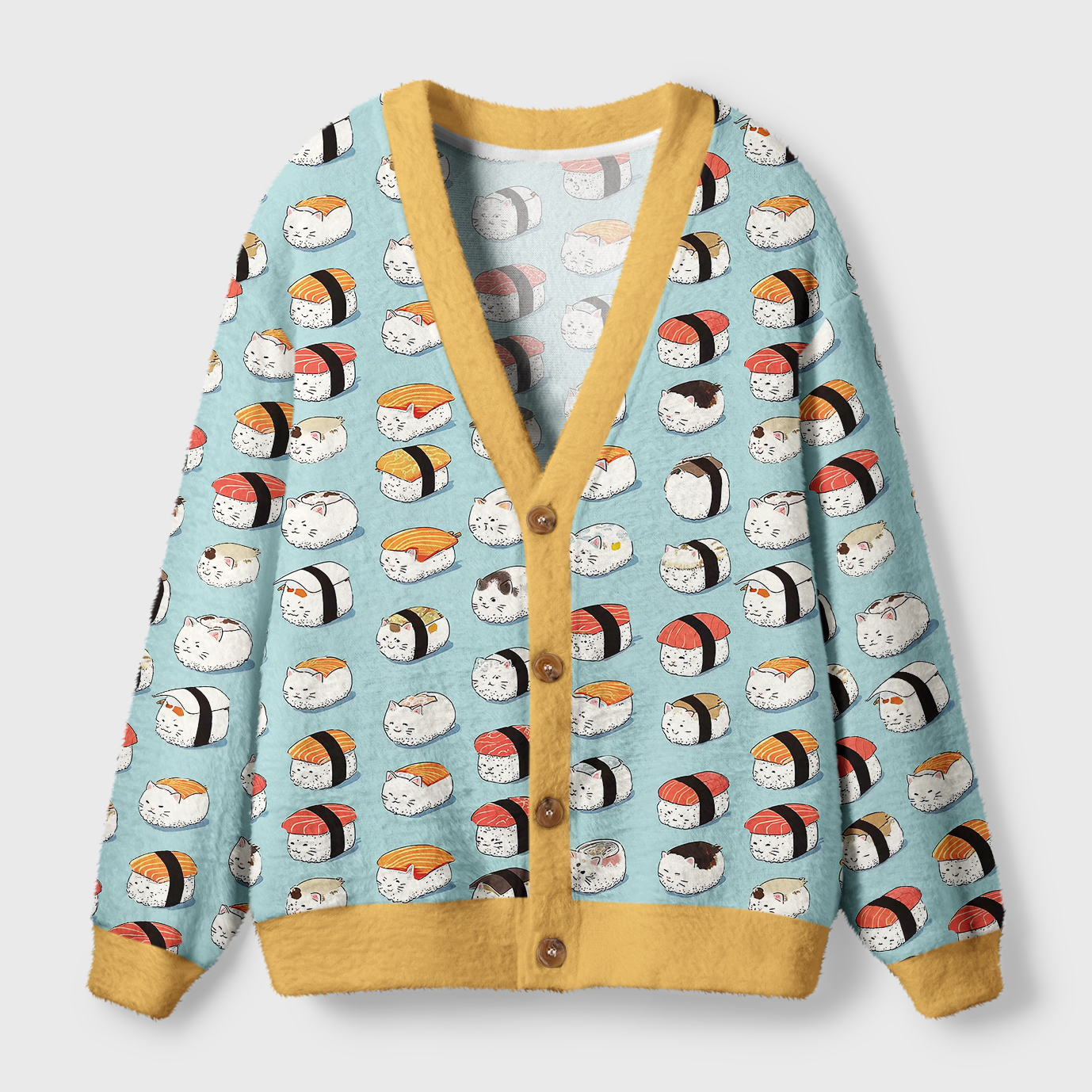 Tokyo-Tiger Funny Cat Sushi Ugly Cardigan Sweater