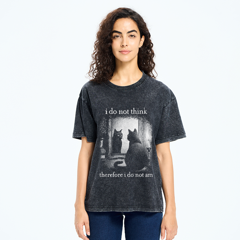 Tokyo-Tiger Funny Cat Philosophical Washed T-Shirt