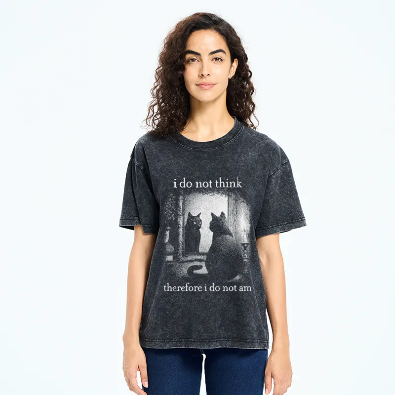 Tokyo-Tiger Funny Cat Philosophical Washed T-Shirt