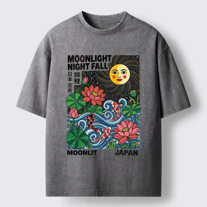 Tokyo-Tiger Japanese Koi Lotus Pond Art Washed T-Shirt
