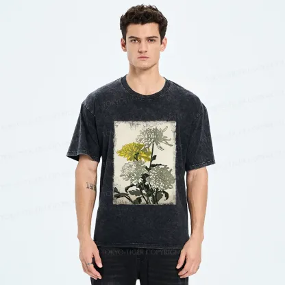 Tokyo-Tiger Japanese Chrysanthemum Washed T-Shirt