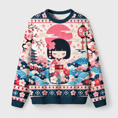Tokyo-Tiger Cute Japanese Doll Fuzzy Christmas Ugly Sweatshirt