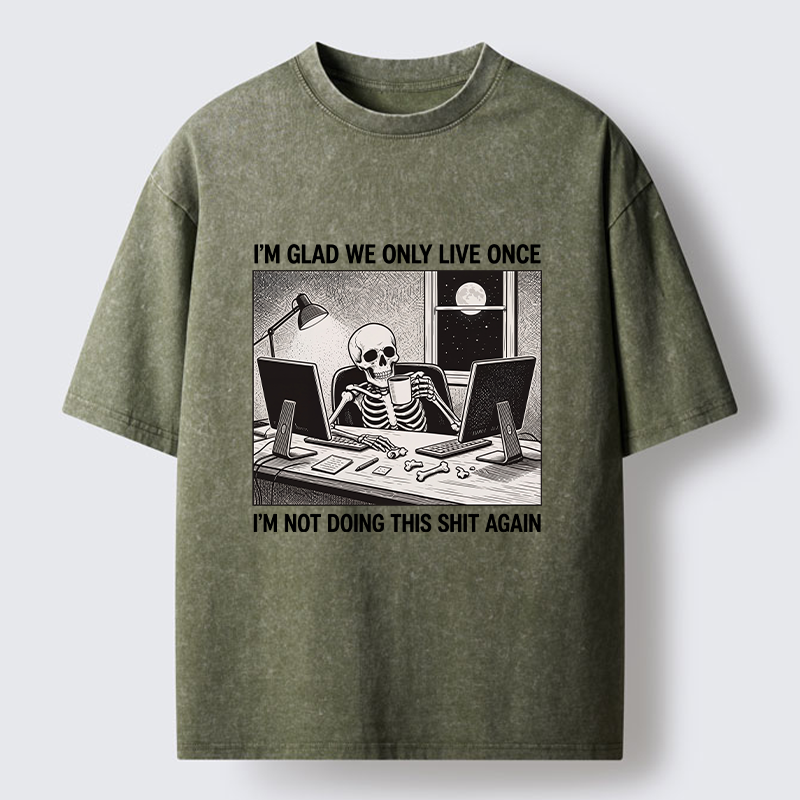 Tokyo-Tiger Funny Skeleton Coffee Break Meme Washed T-Shirt